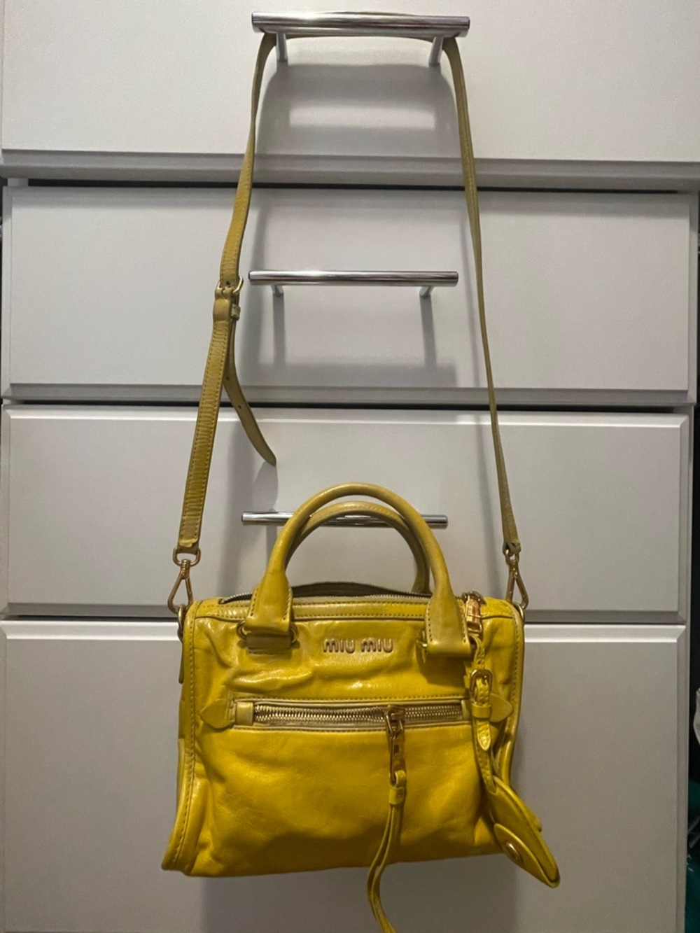 Miu Miu Yellow Vitello Leather Crossbody / Satchel